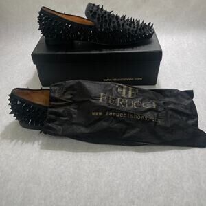 FERUCCI Spike Loafer 12 Black Crystal Rhinestone Red Soles Shoes Goth Graduation